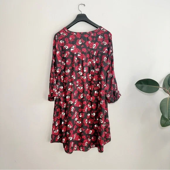 Torrid Skulls And Roses Waist Tie Roll Tab Sleeve Midi Dress Size 1X - Picture 6 of 14